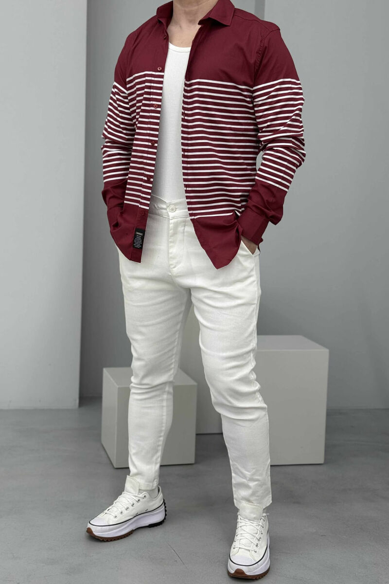 LONG SLEEVES STRIPED MEN SHIRT BURGUNDY/VISHNJE - 2