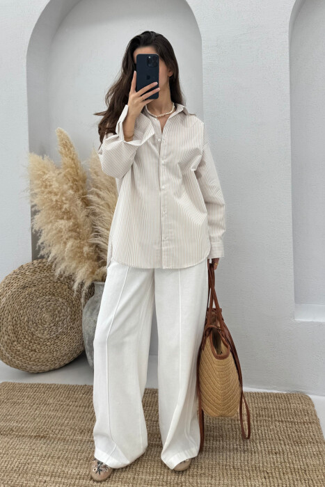 LONG SLEEVES STRIPED WOMEN SHIRT BEIGE/BEZHE 