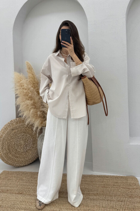 LONG SLEEVES STRIPED WOMEN SHIRT BEIGE/BEZHE - 2