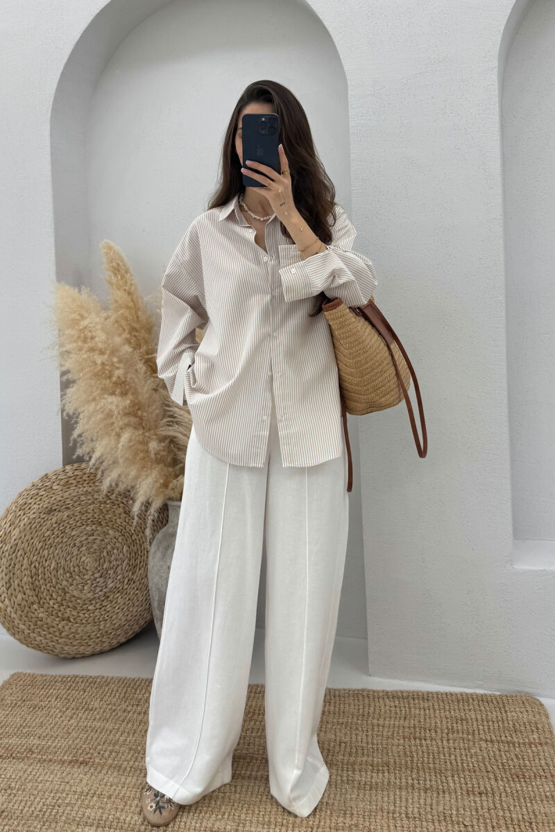 LONG SLEEVES STRIPED WOMEN SHIRT BEIGE/BEZHE - 2