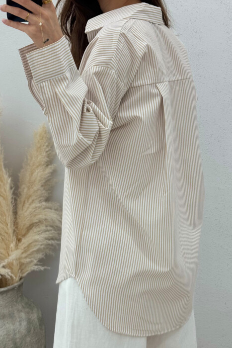 LONG SLEEVES STRIPED WOMEN SHIRT BEIGE/BEZHE - 3