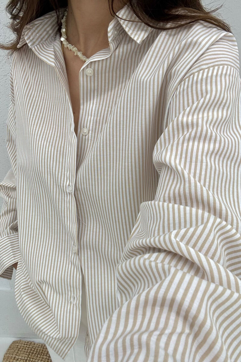 LONG SLEEVES STRIPED WOMEN SHIRT BEIGE/BEZHE - 4
