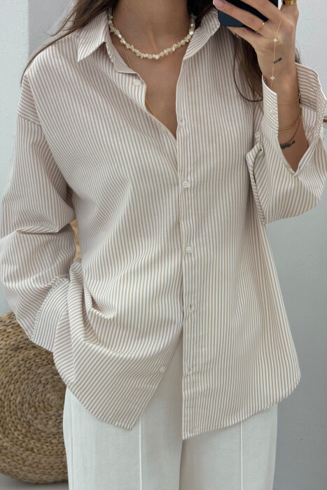 LONG SLEEVES STRIPED WOMEN SHIRT BEIGE/BEZHE - 5