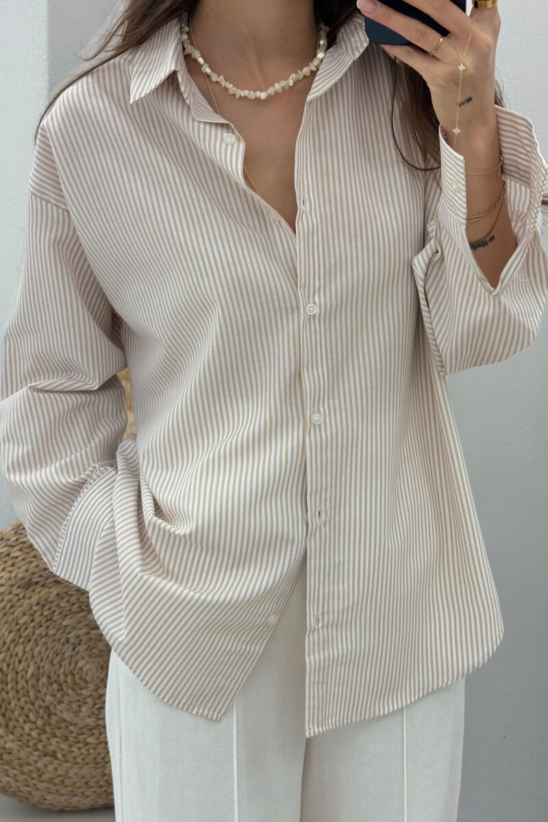 LONG SLEEVES STRIPED WOMEN SHIRT BEIGE/BEZHE - 5