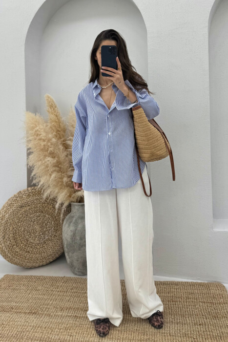 LONG SLEEVES STRIPED WOMEN SHIRT LIGHTBLUE/BZ - 1