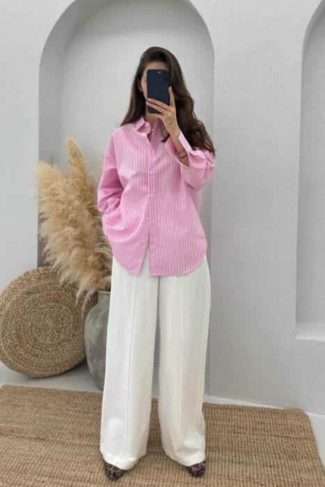 LONG SLEEVES STRIPED WOMEN SHIRT PINK/ROZE 