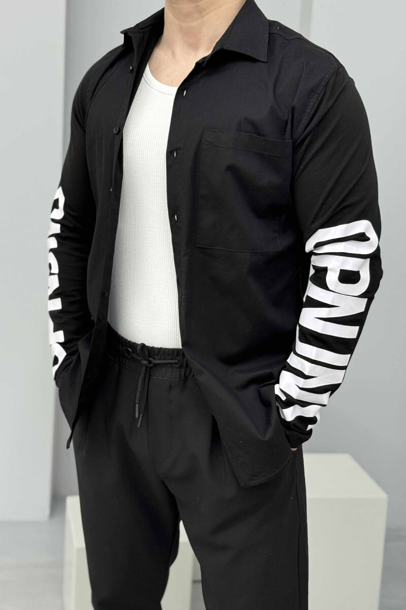 LONG SLEEVES WRITTINGS SINGLE POCKET MEN SHIRT BLACK/ E ZEZE - 1