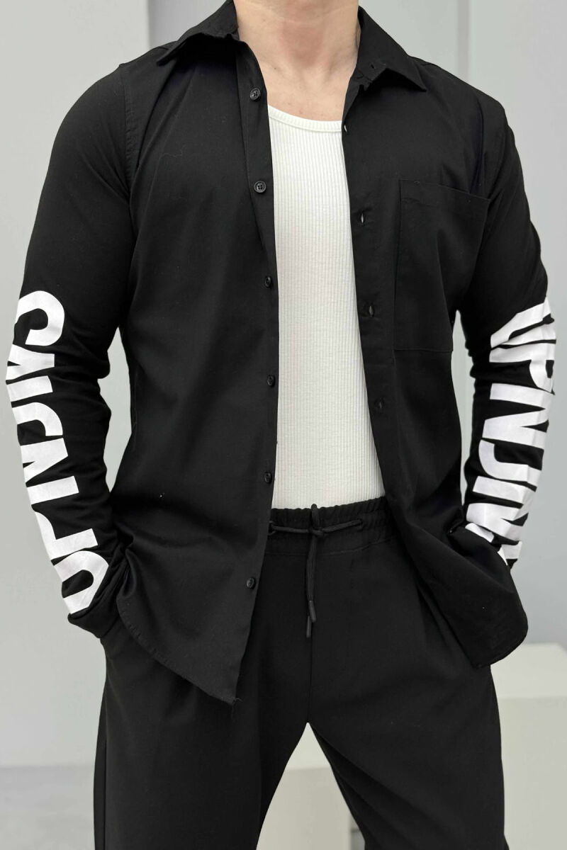 LONG SLEEVES WRITTINGS SINGLE POCKET MEN SHIRT BLACK/ E ZEZE - 3