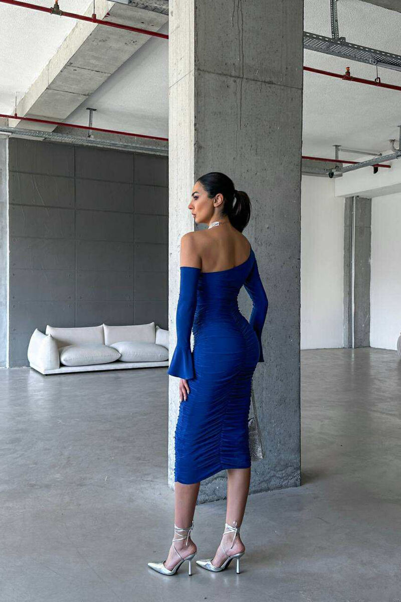 LONG SLEEVESS ONE COLOR WOMEN DRESS BLUE/BLU - 2