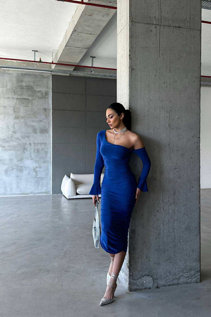 LONG SLEEVESS ONE COLOR WOMEN DRESS BLUE/BLU - 4