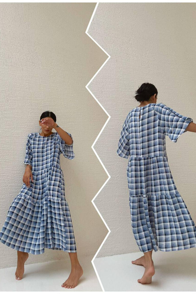 LONG SQUARE DRESS BLUE/BLU - 1