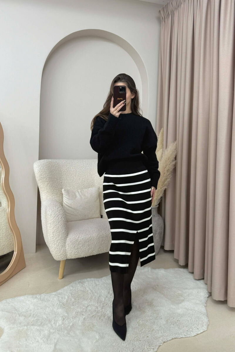LONG STRIPED KNIT WOMEN SKIRT BLACK/ E ZEZE - 1