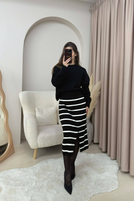 LONG STRIPED KNIT WOMEN SKIRT BLACK/ E ZEZE 