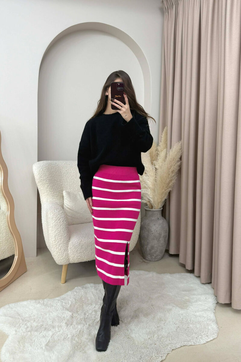 LONG STRIPED KNIT WOMEN SKIRT FUCHSIA/CIKLAMI - 2