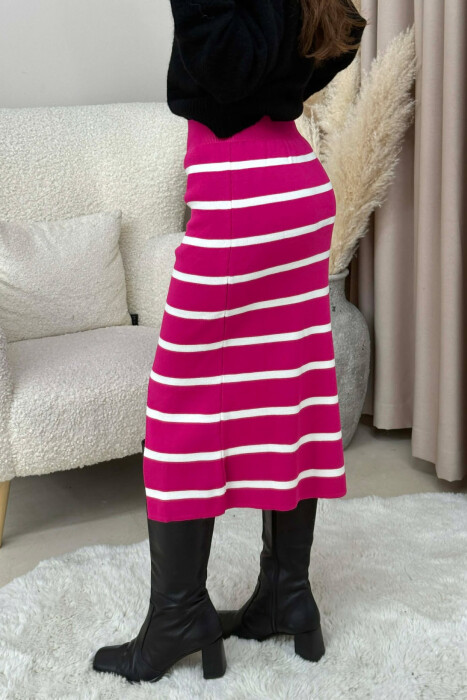 LONG STRIPED KNIT WOMEN SKIRT FUCHSIA/CIKLAMI - 4