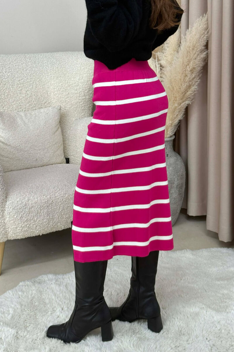 LONG STRIPED KNIT WOMEN SKIRT FUCHSIA/CIKLAMI - 4