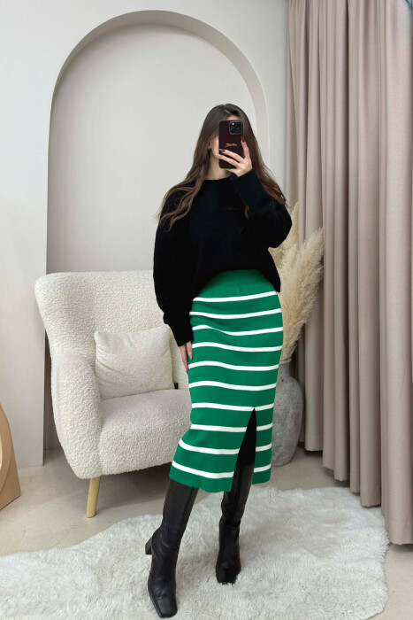 LONG STRIPED KNIT WOMEN SKIRT GREEN/JESHILE 