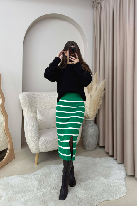 LONG STRIPED KNIT WOMEN SKIRT GREEN/JESHILE - 2