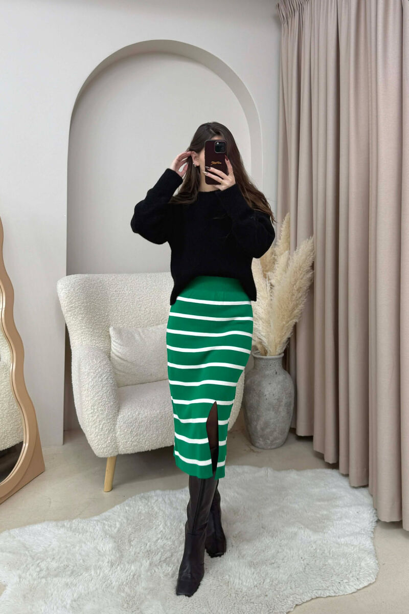 LONG STRIPED KNIT WOMEN SKIRT GREEN/JESHILE - 2