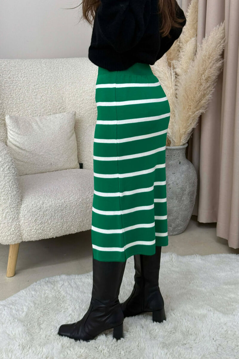 LONG STRIPED KNIT WOMEN SKIRT GREEN/JESHILE - 3