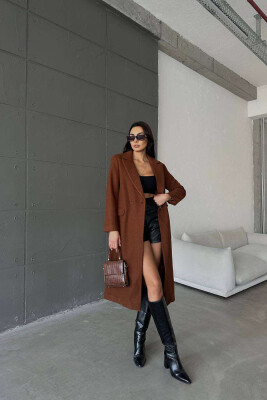 LONG TWO BUTTONS ONE COLOR WOMAN COAT BROWN/KAFE 