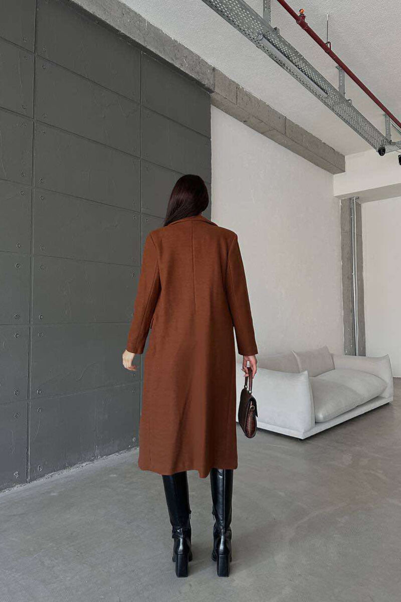 LONG TWO BUTTONS ONE COLOR WOMAN COAT BROWN/KAFE - 4