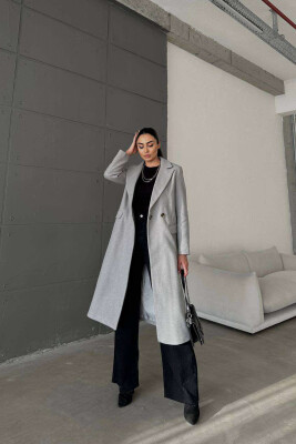 LONG TWO BUTTONS ONE COLOR WOMAN COAT GREY/GRI 