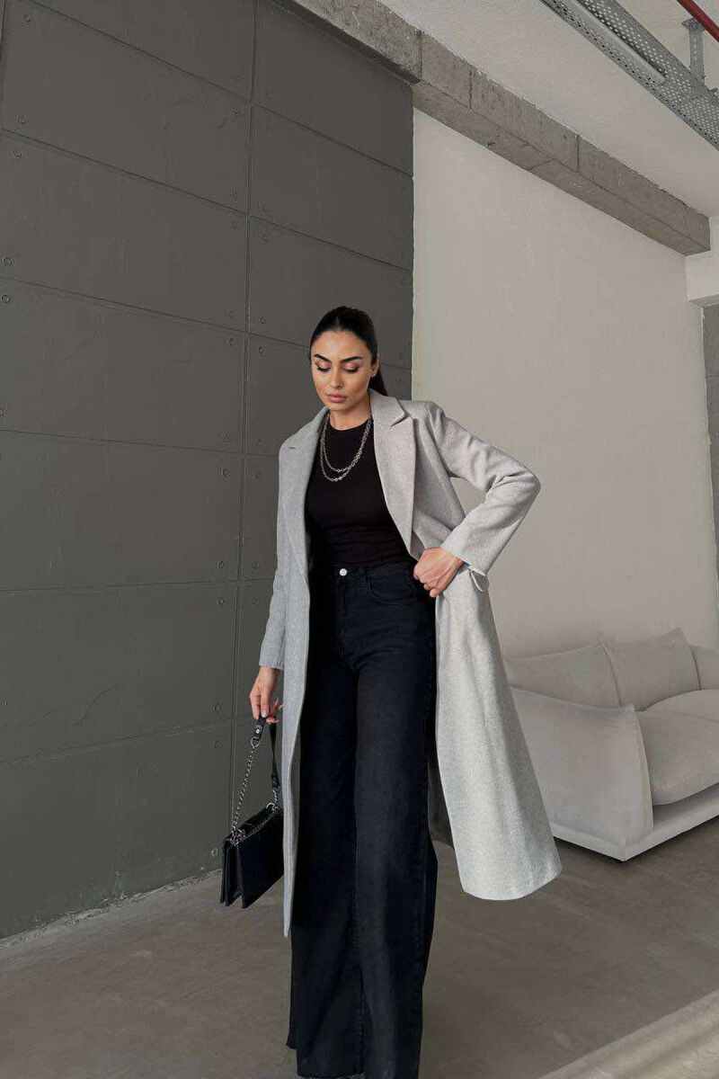 LONG TWO BUTTONS ONE COLOR WOMAN COAT GREY/GRI - 3