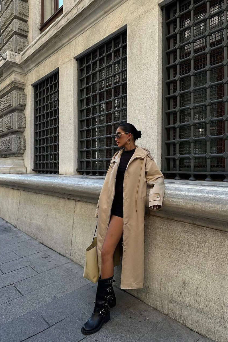 ONE COLOR LONG WOMEN JACKET BEIGE/BEZHE - 1