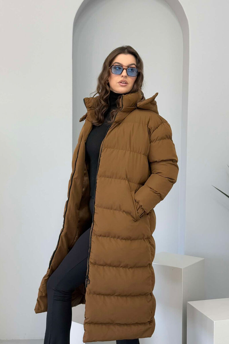 LONG WOMEN PUFFER JACKET BROWN/KAFE - 5