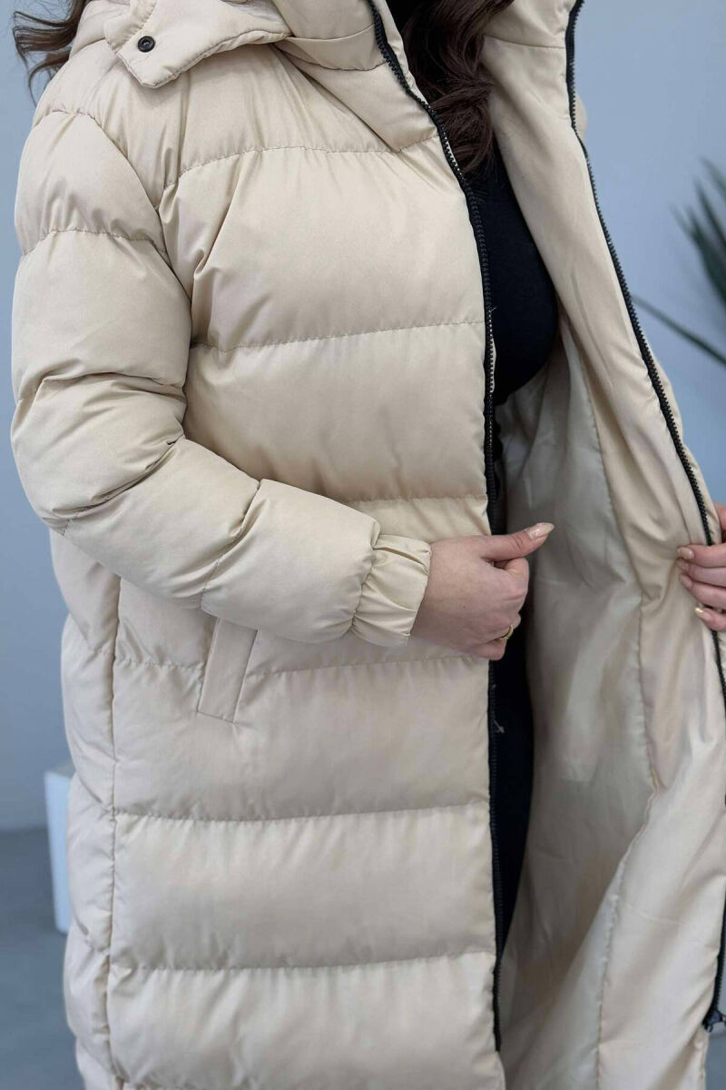 LONG WOMEN PUFFER JACKET IN BEIGE COLOR - 4