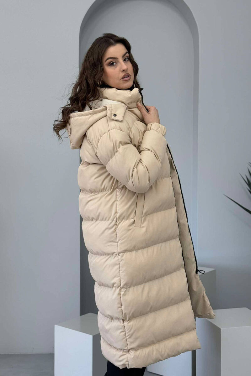 LONG WOMEN PUFFER JACKET IN BEIGE COLOR - 7