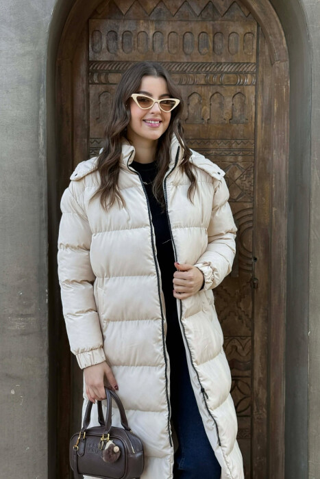 LONG WOMEN PUFFER JACKET BEIGE/BEZHE - 3