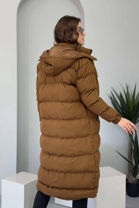 LONG WOMEN PUFFER JACKET IN BROWN COLOR - 2