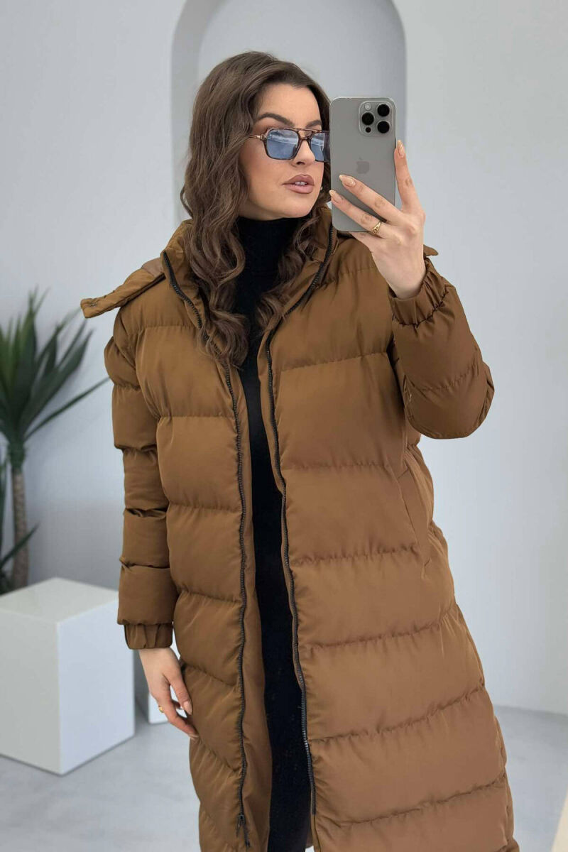 LONG WOMEN PUFFER JACKET IN BROWN COLOR - 3