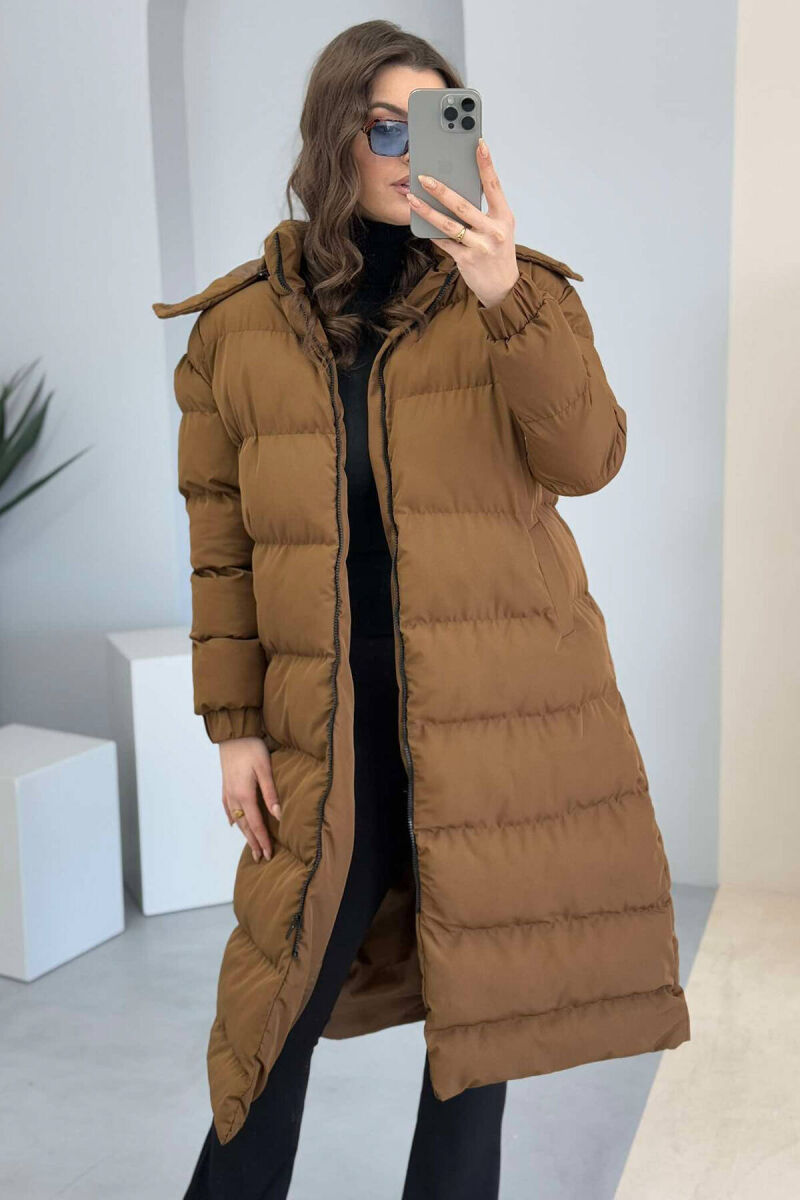 LONG WOMEN PUFFER JACKET IN BROWN COLOR - 4