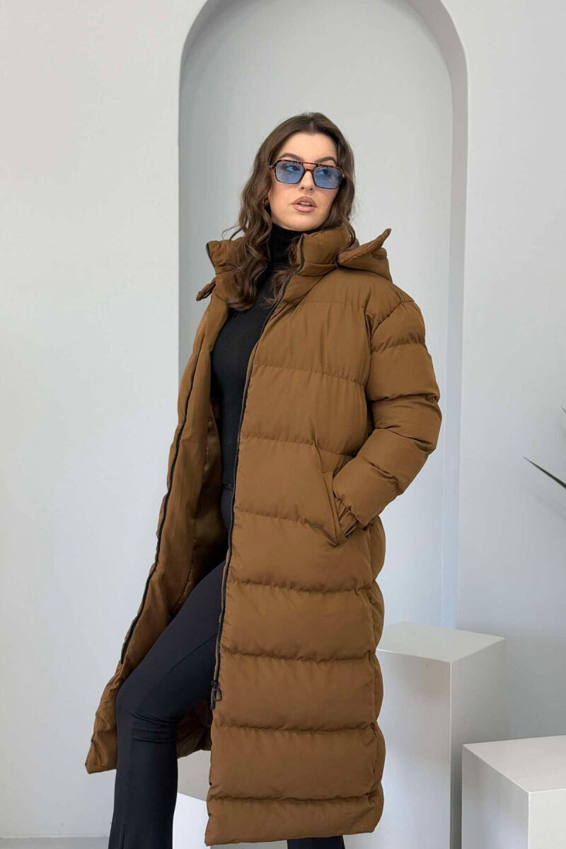 LONG WOMEN PUFFER JACKET IN BROWN COLOR - 5