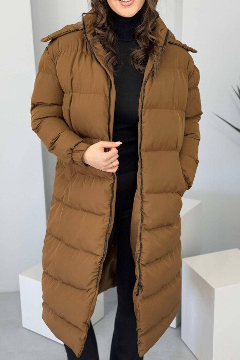 LONG WOMEN PUFFER JACKET IN BROWN COLOR - 7