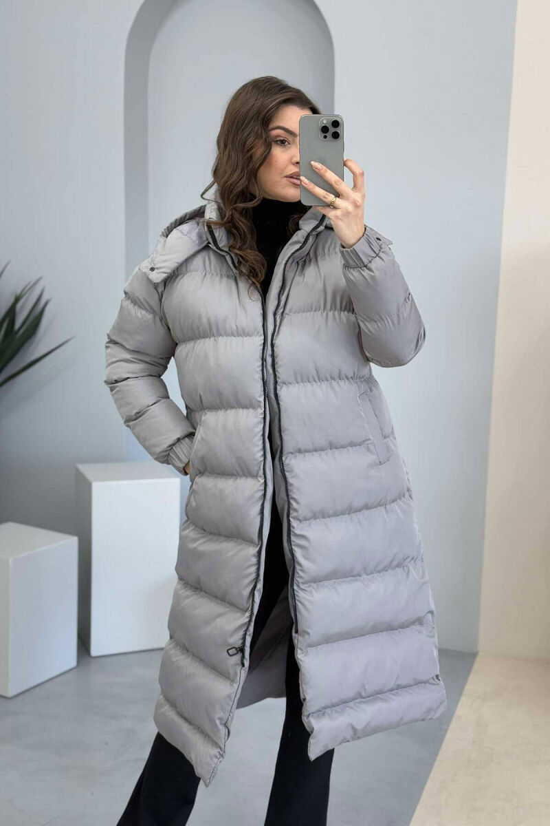 LONG WOMEN PUFFER JACKET IN GREY COLOR - 2