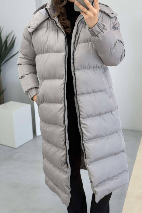 LONG WOMEN PUFFER JACKET IN GREY COLOR - 3