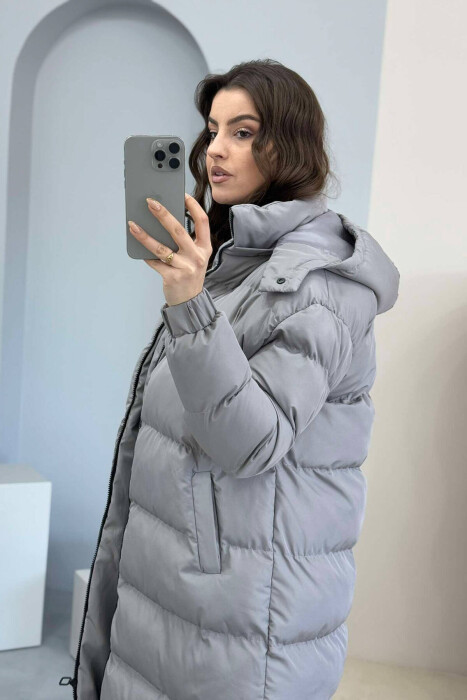 LONG WOMEN PUFFER JACKET IN GREY COLOR - 4