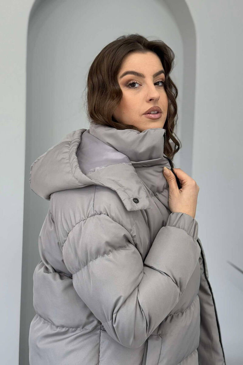 LONG WOMEN PUFFER JACKET IN GREY COLOR - 5