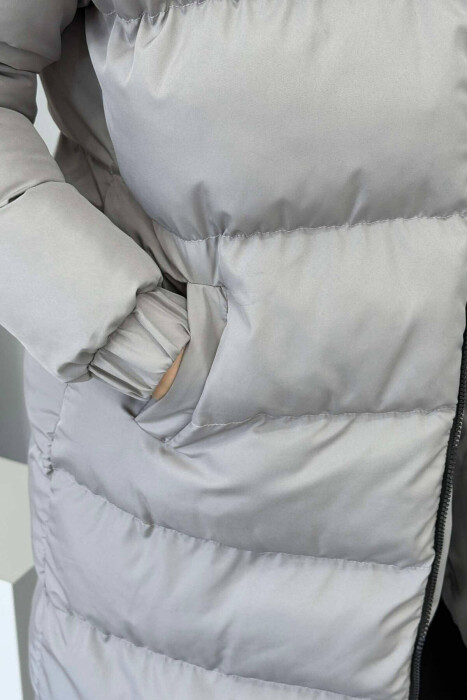 LONG WOMEN PUFFER JACKET IN GREY COLOR - 6