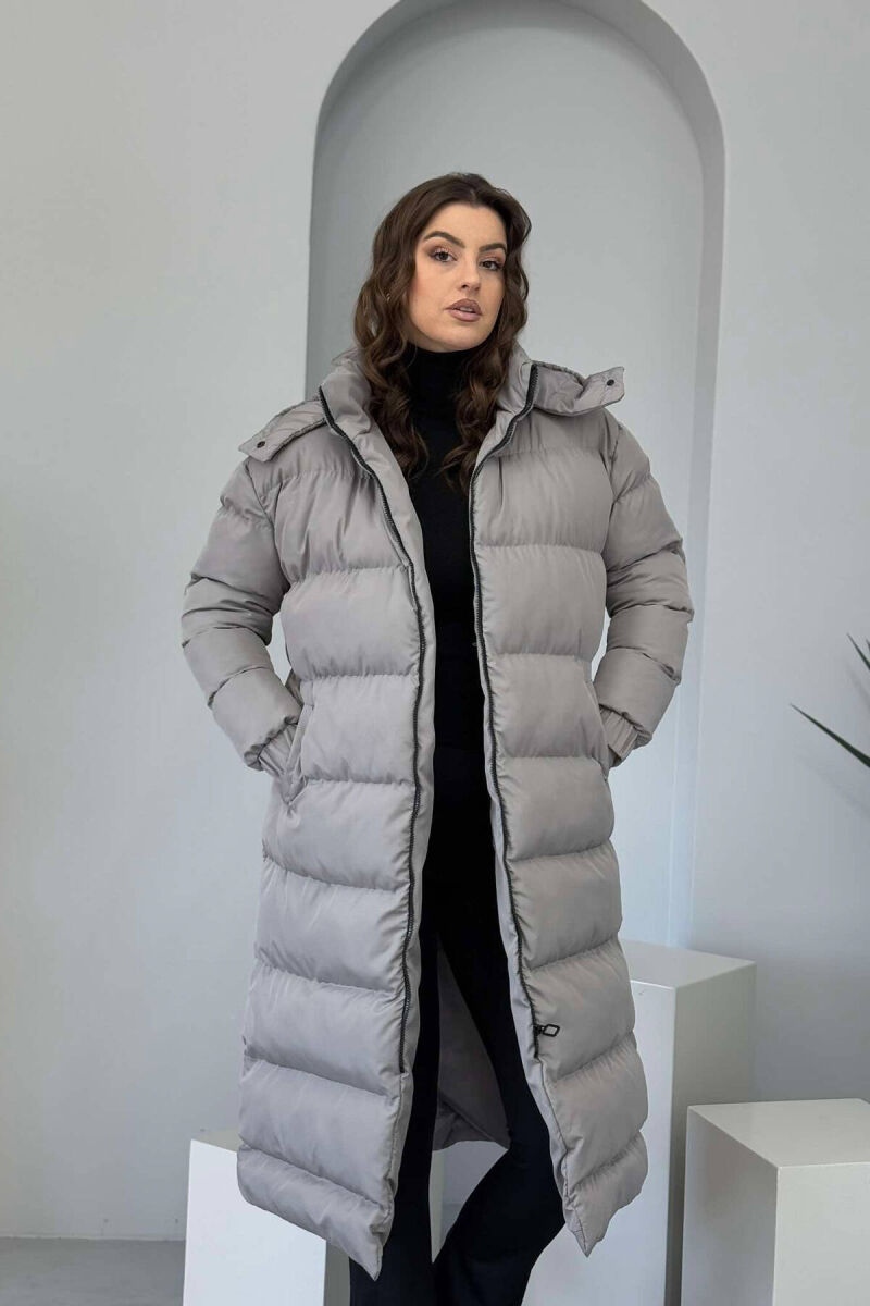 LONG WOMEN PUFFER JACKET IN GREY COLOR - 9