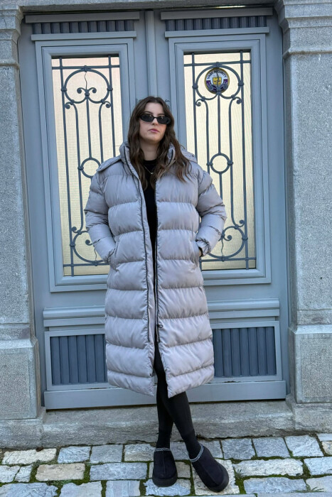 LONG WOMEN PUFFER JACKET GREY/GRI - KLAUDIO FASHION