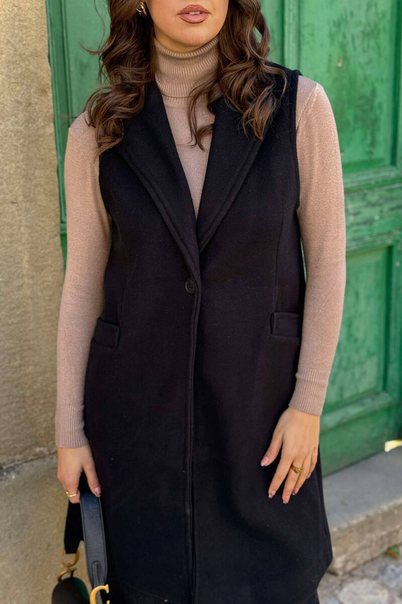 LONG WOMEN VEST IN BLACK COLOR - 1