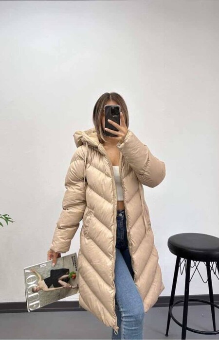 LONG ZIPPER SIDE WOMAN PUFFER JACKET BEIGE/BEZHE 