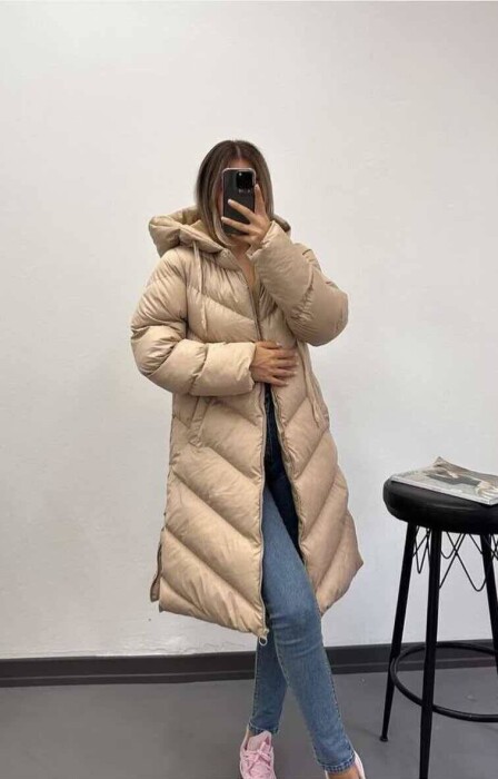 LONG ZIPPER SIDE WOMAN PUFFER JACKET BEIGE/BEZHE - 3