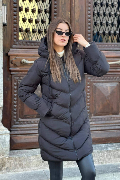 LONG ZIPPER SIDE WOMAN PUFFER JACKET BLACK/ E ZEZE 