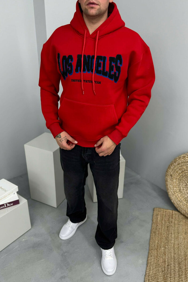 LOS ANGELES FRONT WRITTINGS FLUFFY MEN HOODIE RED/E KUQE - 2